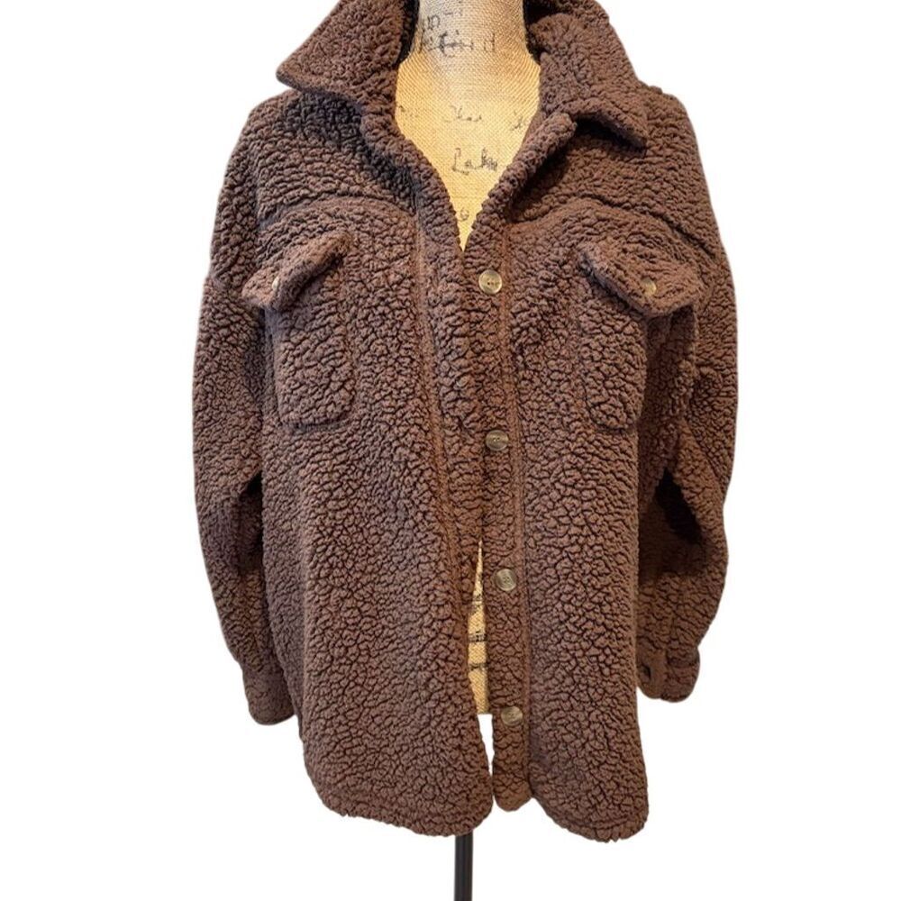 32 Degrees Women's Brown Sherpa Jacket Size L Button Down Casual